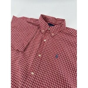 Ralph Lauren Large Kids Boys Plaid Button Down Shirt Short‎ Sleeve Red White